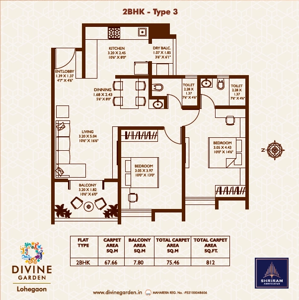Shriram Divine Garden Unit plan - 812 sq.ft.